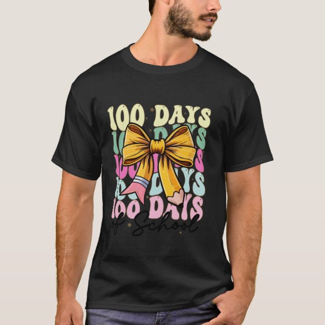 100 Days Of School Coquette Bow Groovy 100th Day K T-Shirt (Front)