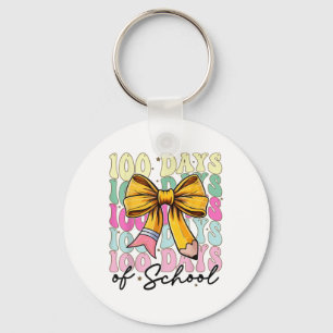 100 Days Of School Coquette Bow Groovy 100th Day Keychain