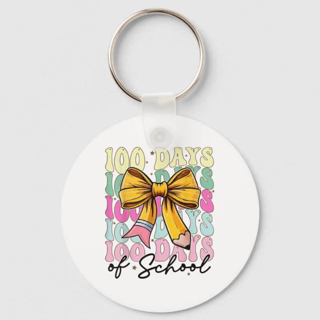 100 Days Of School Coquette Bow Groovy 100th Day Keychain (Front)