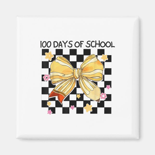 100 Days Of School, Coquette Bow Kindergarten Teac Magnet (Front)