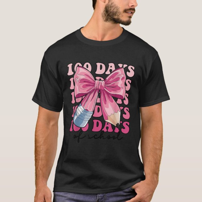 100 Days of School Coquette Bow Pink Pencil Bow Te T-Shirt (Front)