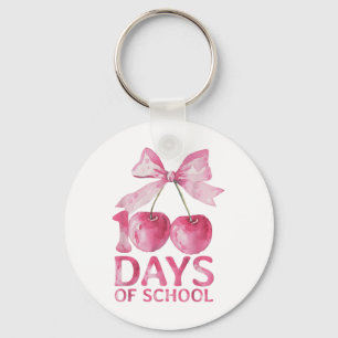 100 Days Of School Coquette Cute Cherry Bow 100th Keychain