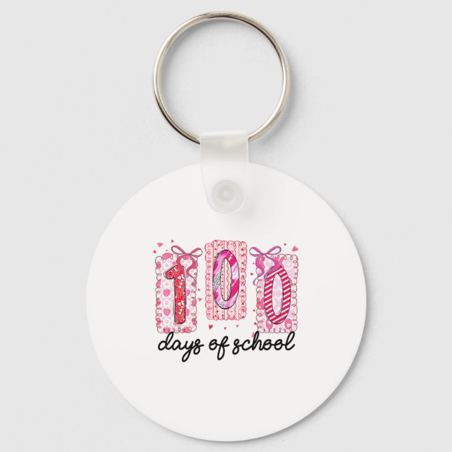 100 Days Of School Coquette Valentine Girls Teache Keychain (Front)
