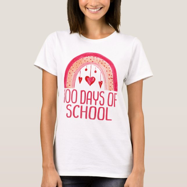 100 Days of School Cute Rainbow Student Teacher T- T-Shirt (Front)