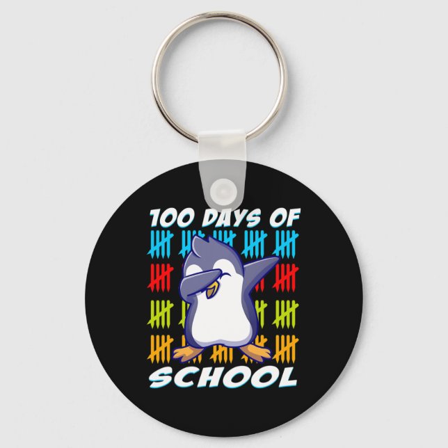 100 Days Of School Dabbing Penguin Fun Animal Love Keychain (Front)