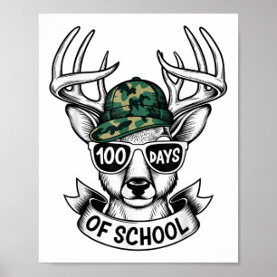100 Days Of School Deer Student Boy Girls 100th Poster