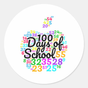 100 Days Of School - Design From Numbers In Apple  Classic Round Sticker