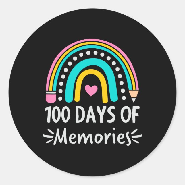 100 Days Of School Design - Memories  Classic Round Sticker (Front)