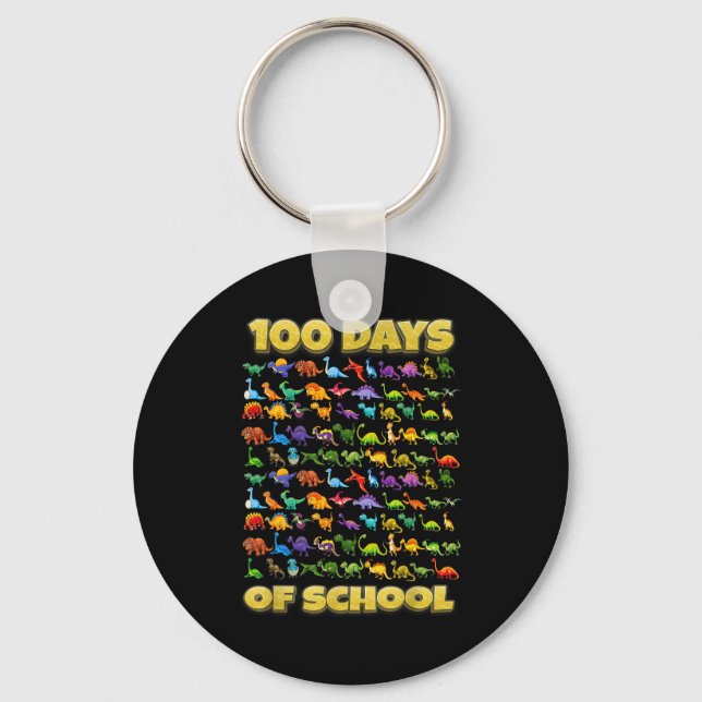 100 Days Of School Dinosaur 100 Days Smarter  Keychain (Front)