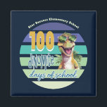 100 Days of School Dinosaur Monogrammed Magnet<br><div class="desc">Unique design for celebrating 100 Days of School. Dinosaur themed with "dinomite" design. Modern typography style with vintage sunset design. Handout to staff, teachers, parent volunteers and students. Monogrammed with school name, teacher name or personal name.</div>