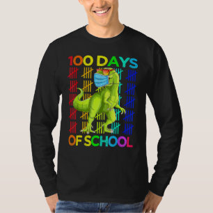 100 Days Of School Dinosaur rex Wearing Mask Smart T-Shirt