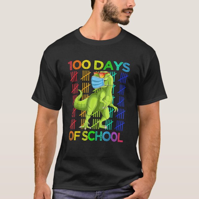 100 Days Of School Dinosaur Rex Wearing Mask Smart T-Shirt (Front)
