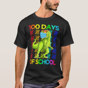 100 Days Of School Dinosaur rex Wearing Mask Smart T-Shirt
