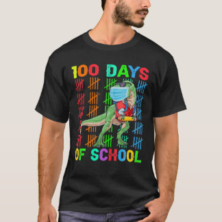 100 Days Of School Dinosaur T Rex Wearing Mask Sma T-Shirt
