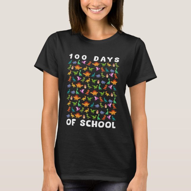 100 Days of School Dinosaurs 100th of School Boys  T-Shirt (Front)
