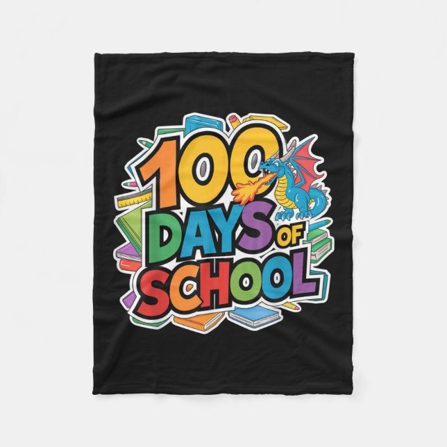 100 Days Of School Dragon Theme Kids Teacher Outfi Fleece Blanket (Front)