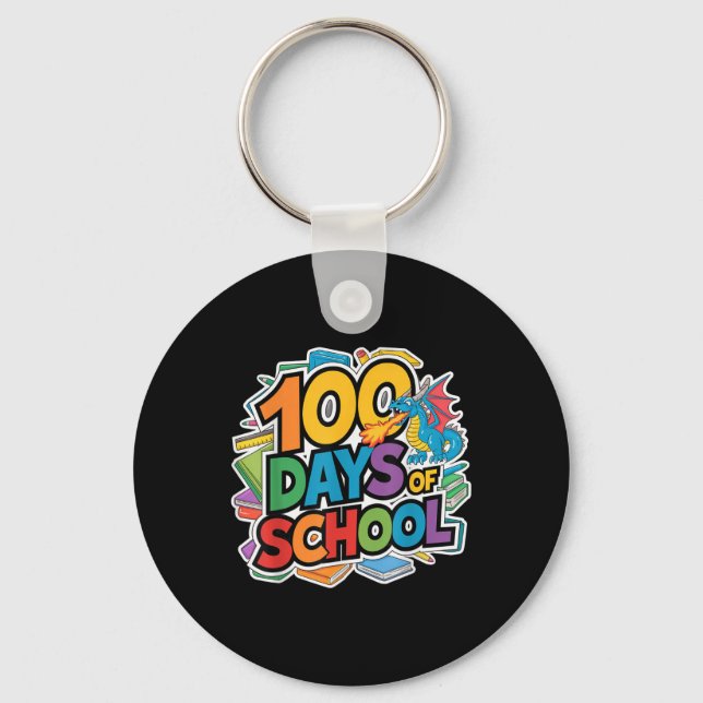 100 Days Of School Dragon Theme Kids Teacher Outfi Keychain (Front)
