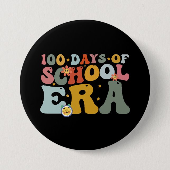  100 Days Of School Era Groovy Teacher Kids 3 Inch Round Button (Front)