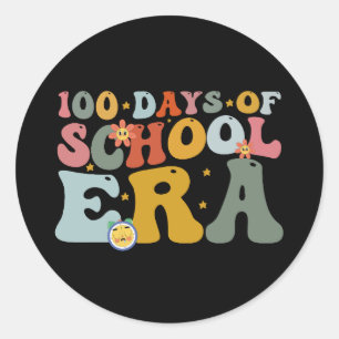  100 Days Of School Era Groovy Teacher Kids Classic Round Sticker