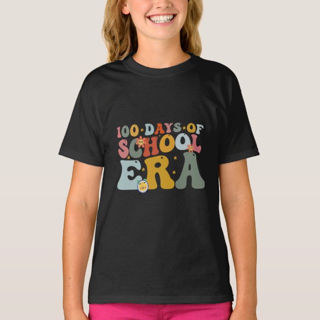  100 Days Of School Era Groovy Teacher Kids T-Shirt (Front)