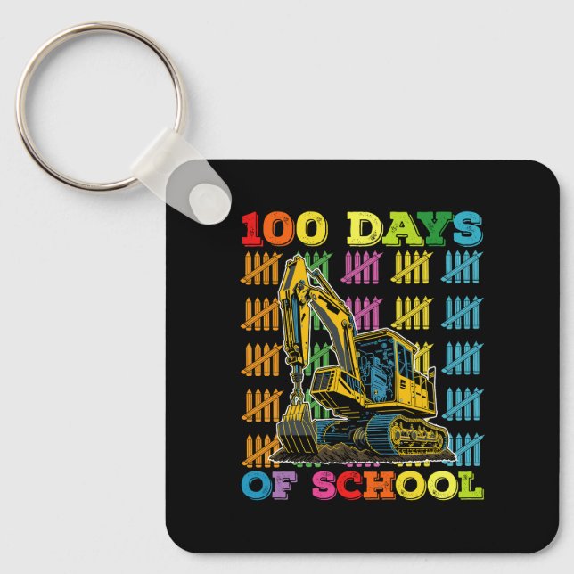 100 Days Of School Excavator School Teacher Keychain (Front)