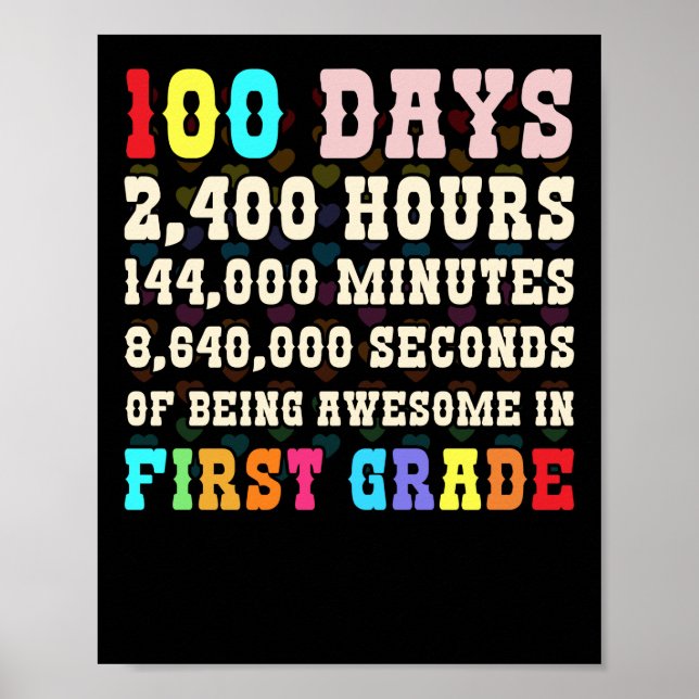 100 Days Of School First Grade 100 Day Poster (Front)