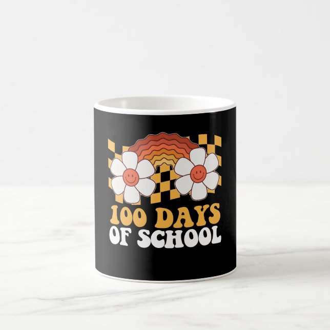 100 Days Of School Flower Rainbow Groovy Retro Coffee Mug (Center)