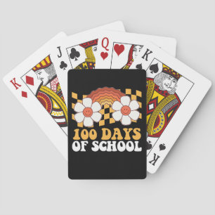 100 Days Of School Flower Rainbow Groovy Retro Playing Cards