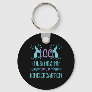100 Days of School for Girls Mermaid Kindergarten Keychain