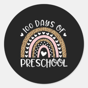 100 Days Of School For Preschool Teacher Rainbow L Classic Round Sticker