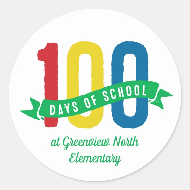 100 days of school fun colourful customized classic round sticker (Front)