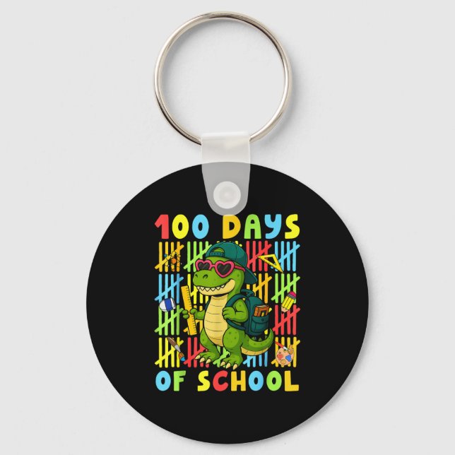 100 Days Of School Funny Dinosaur T-rex Boy Girl T Keychain (Front)