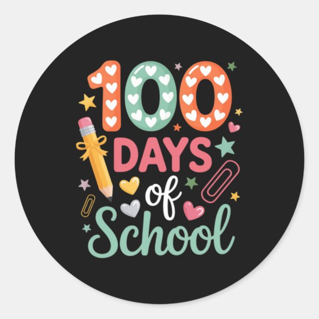 100 Days Of School Funny Retro Chequered Circle Classic Round Sticker (Front)