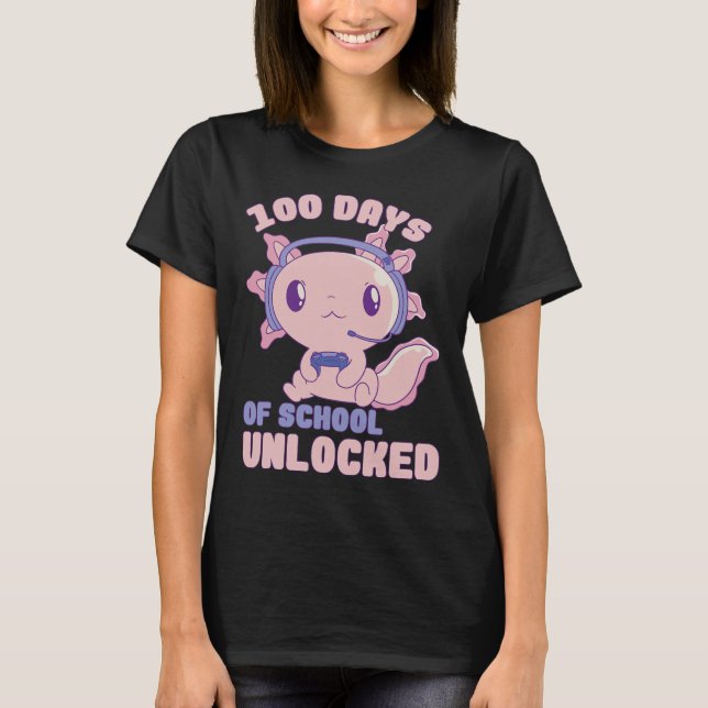 100 Days Of School Gamer Axolotl 100th Day Of Scho T-Shirt (Front)