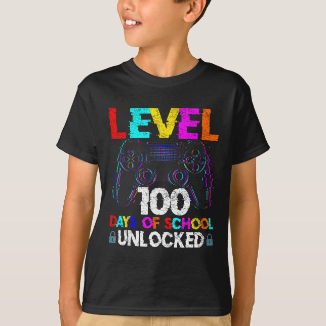 100 Days Of School Gamer Boy Level 100 Unlocked Ga T-Shirt (Front)
