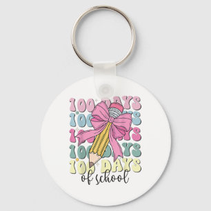 100 Days Of School Girls Coquette Bow 100th Day Keychain