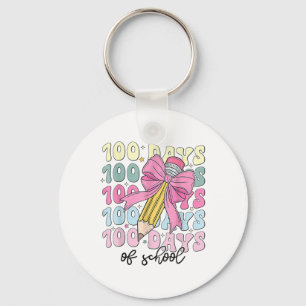 100 Days Of School Girls Coquette Bow 100th Day Keychain
