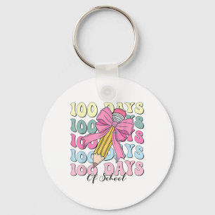 100 Days Of School Girls Coquette Bow 100th Day Keychain
