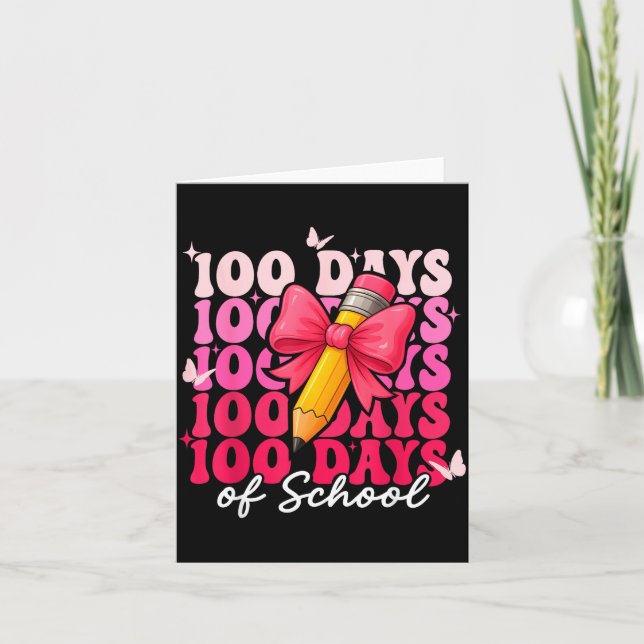 100 Days Of School Girls Coquette Bow 100th Day Of Card (Front)