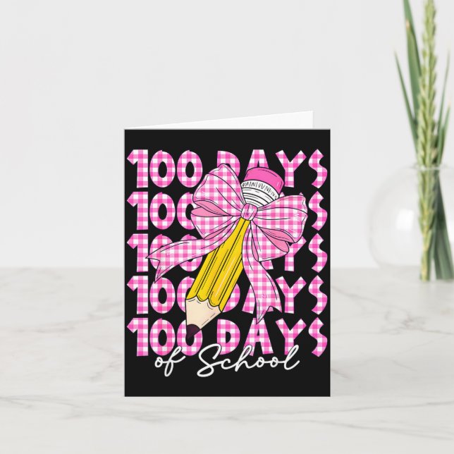 100 Days Of School Girls Coquette Bow 100th Day Of Card (Front)