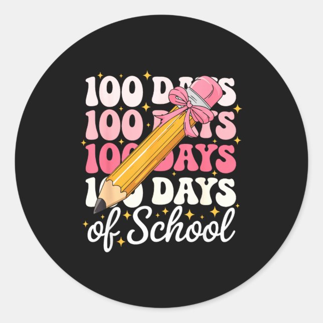 100 Days Of School Girls Coquette Bow 100th Day Of Classic Round Sticker (Front)