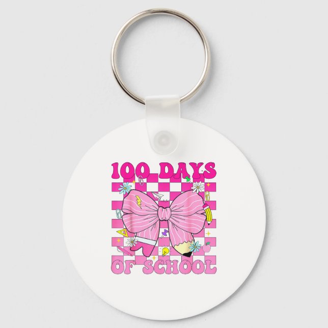 100 Days Of School Girls Coquette Bow 100th Day Of Keychain (Front)