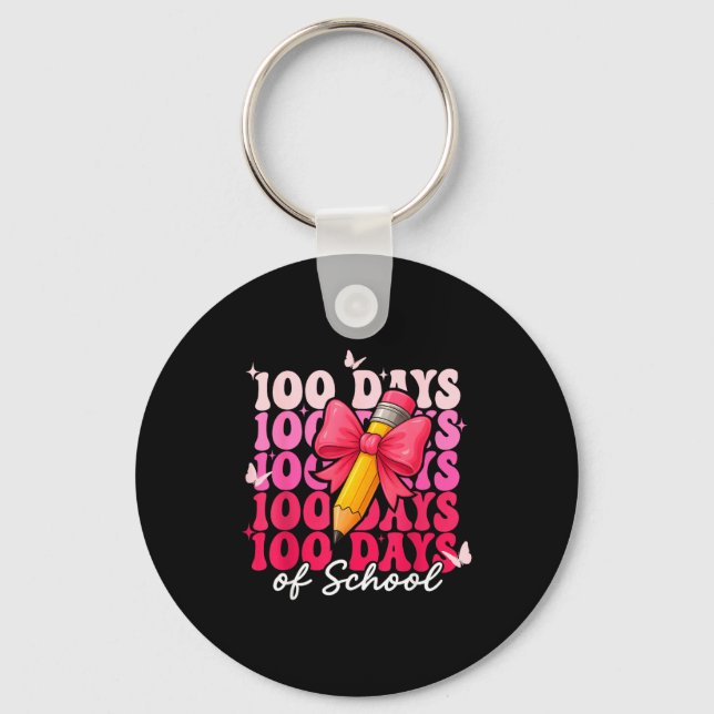 100 Days Of School Girls Coquette Bow 100th Day Of Keychain (Front)