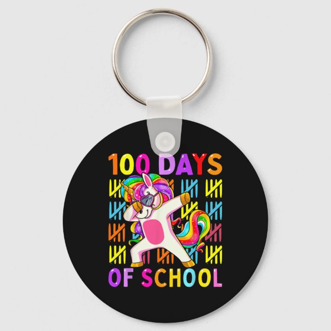 100 Days Of School Girls Kids Unicorn Lover  Keychain (Front)