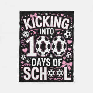100 Days Of School Girls Soccer Coquette Bow Pink Fleece Blanket
