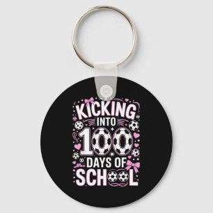 100 Days Of School Girls Soccer Coquette Bow Pink Keychain