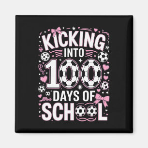 100 Days Of School Girls Soccer Coquette Bow Pink Magnet