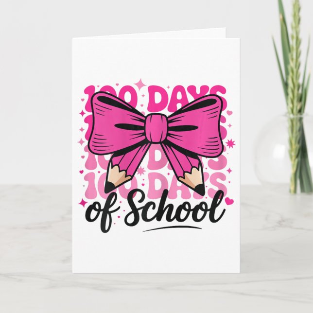 100 Days Of School Girls Teacher Coquette Bow Kids Card (Front)
