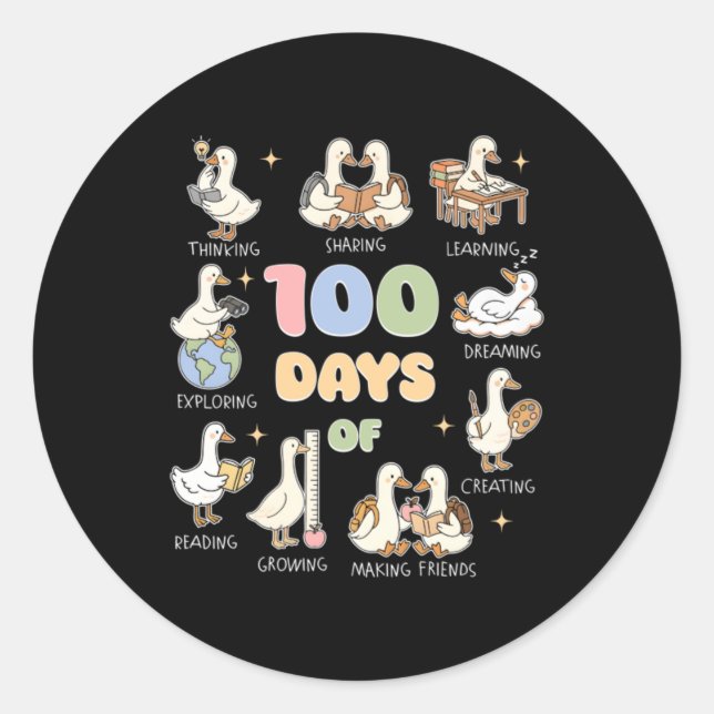100 Days Of School Goose Teache Classic Round Sticker (Front)