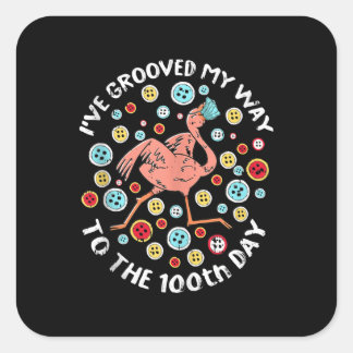 100 Days Of School Groove Flamingo Face Mask Square Sticker